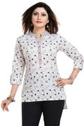 Snehal Creations Vibrant Vigour White Cotton Printed Short Tunic | Grocsy