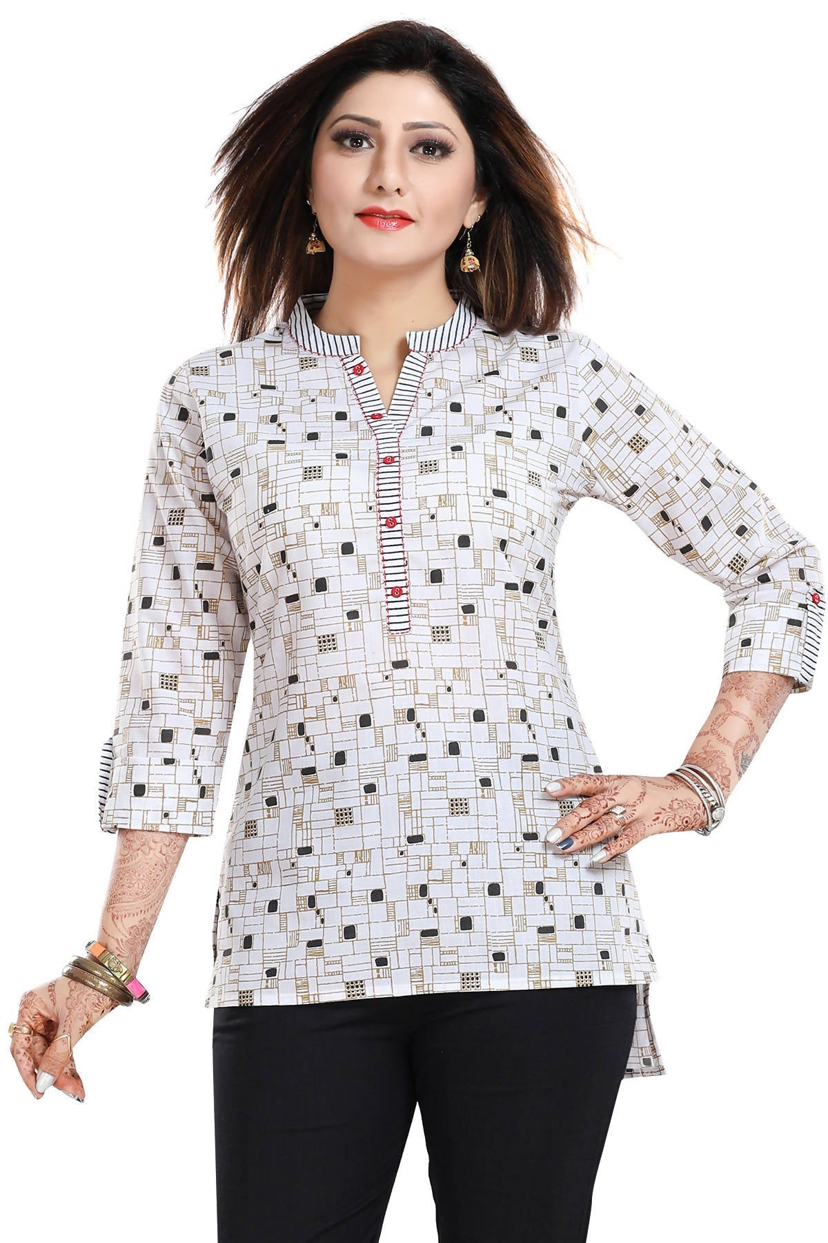 Snehal Creations Vibrant Vigour White Cotton Printed Short Tunic | Grocsy