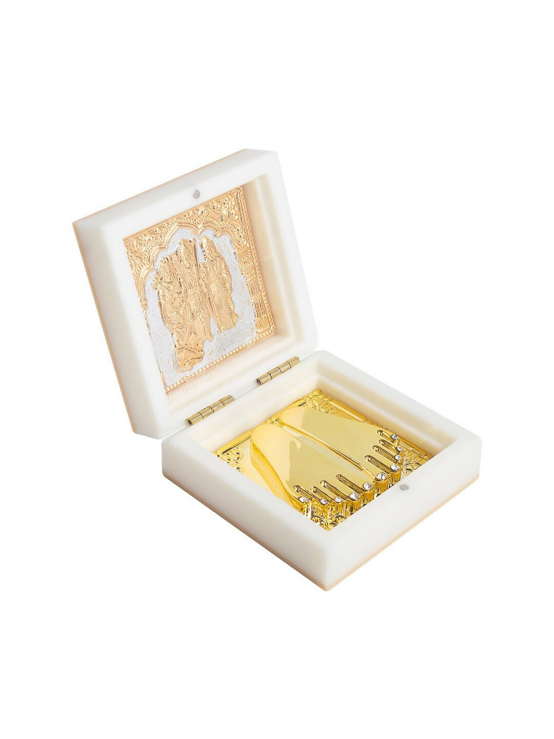 Golden Peacock White 24 CT Gold Polished Ram Darbar Prayer Box | Grocsy