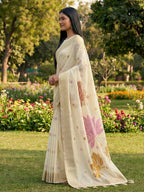 Shree Shyam Fashion White Linen Cotton Saree | Grocsy