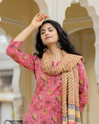 Kaajh Women's Pink Cotton Floral Printed Kurta Pant With Dupatta Set | Grocsy