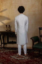 Falling Raw Silk White Mandala Kurta Set By Hilo Design | Grocsy