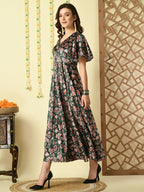 Myshka Women's Multi Printed Velvet Party Dress | Grocsy