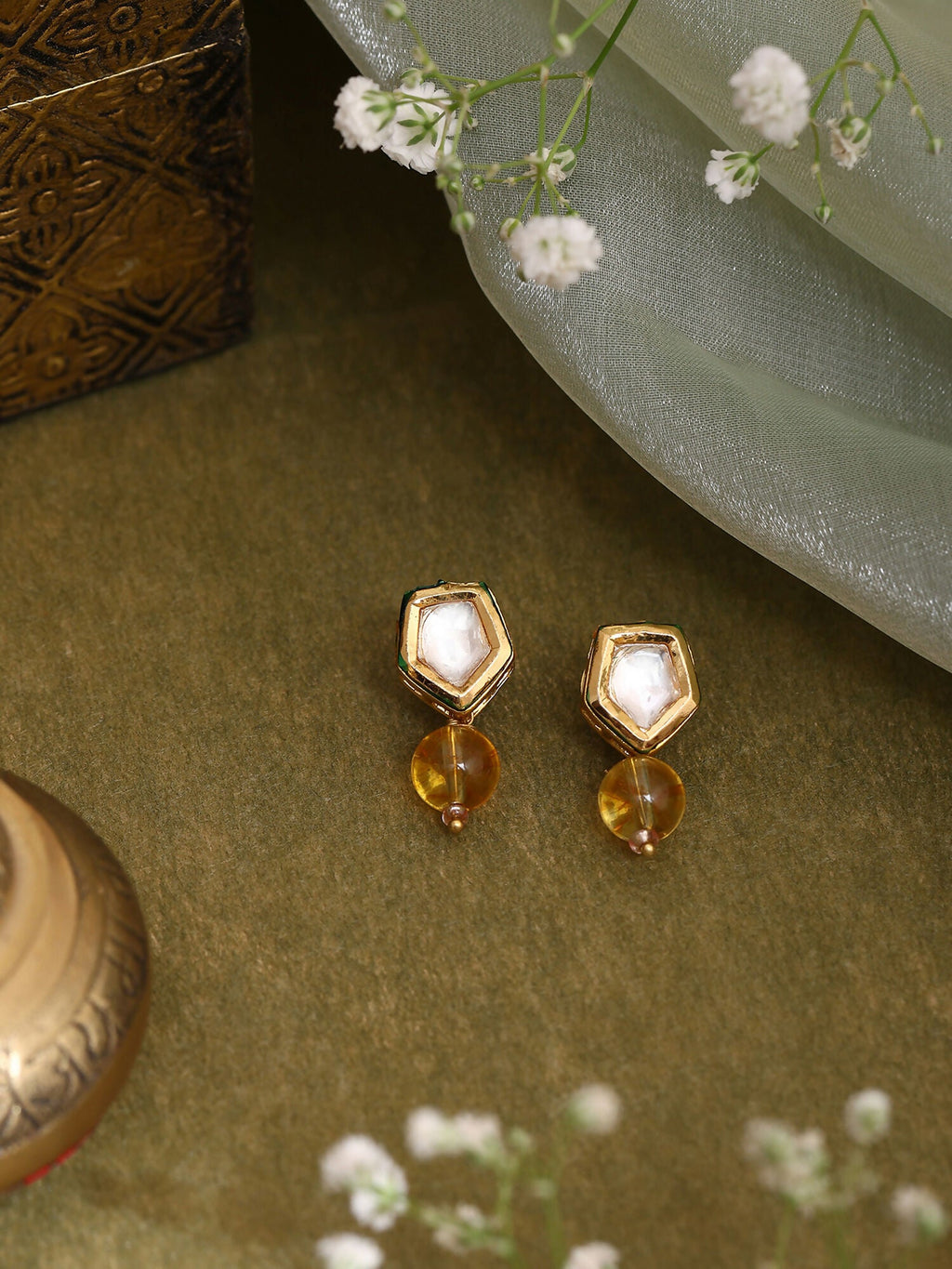 Ruby Raang Yellow Citrine Kundan Studs | Grocsy