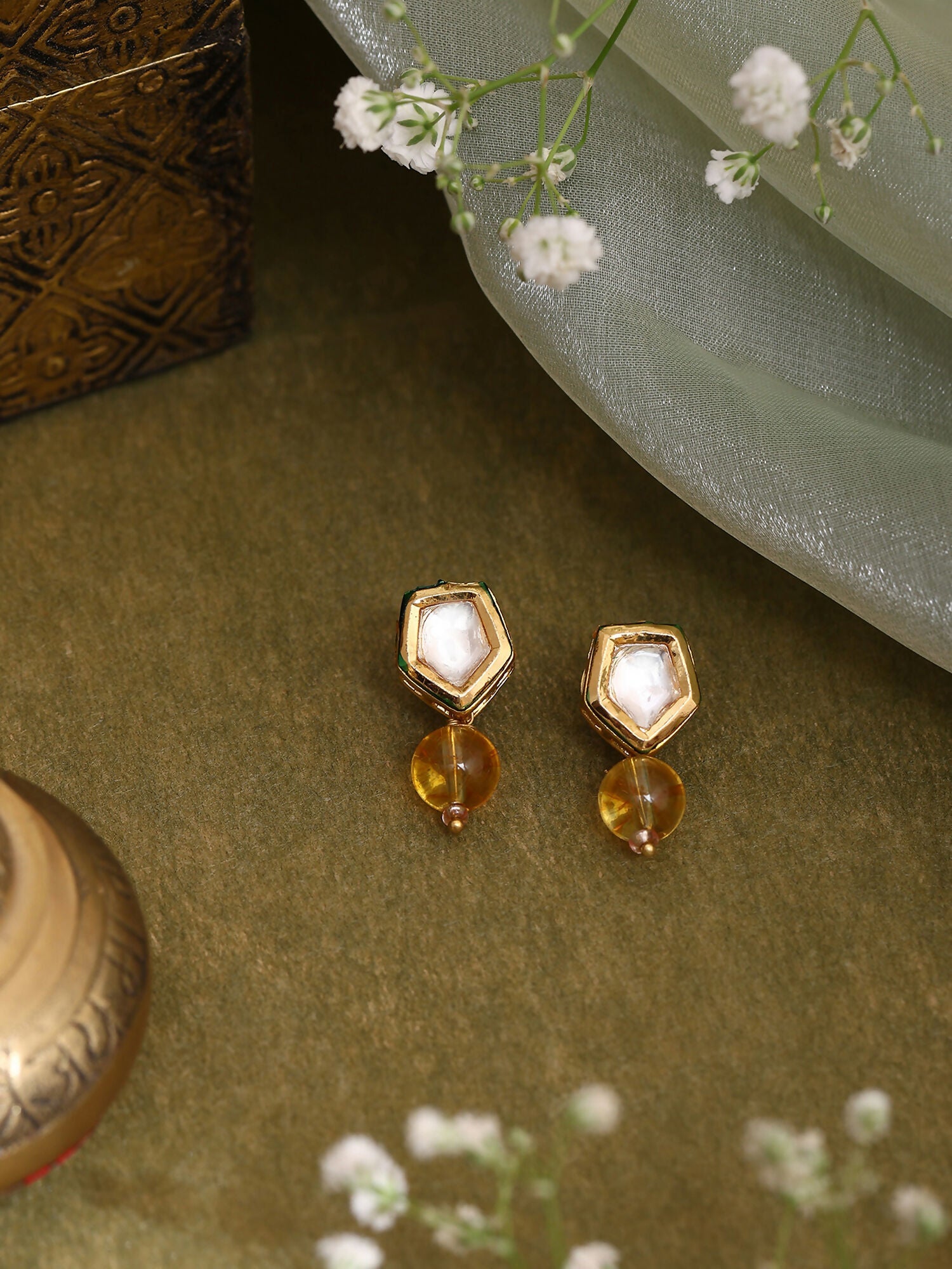 Ruby Raang Yellow Citrine Kundan Studs | Grocsy