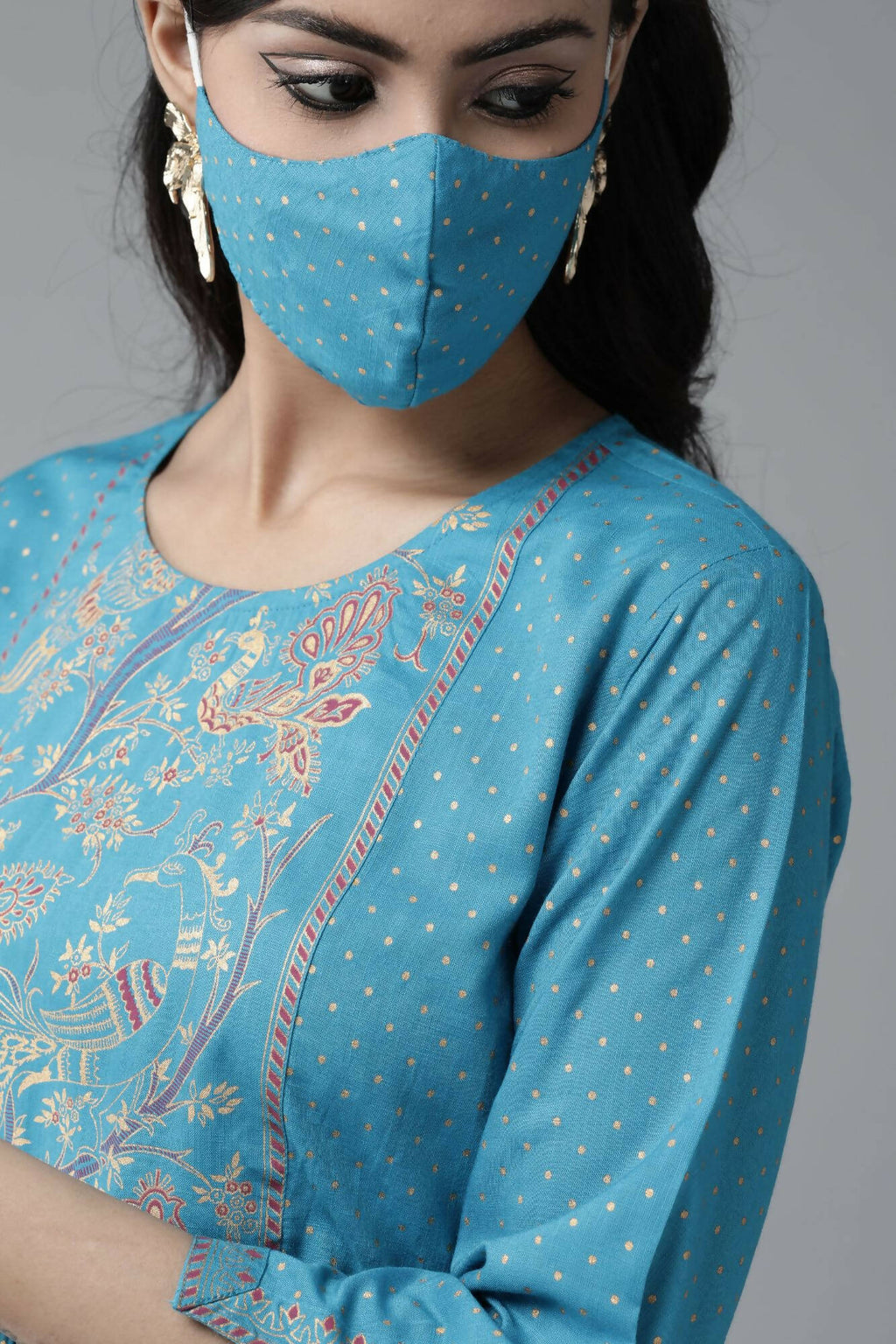 Juniper Women Skyblue Rayon Slub Polka Print Peplum Tunic | Grocsy