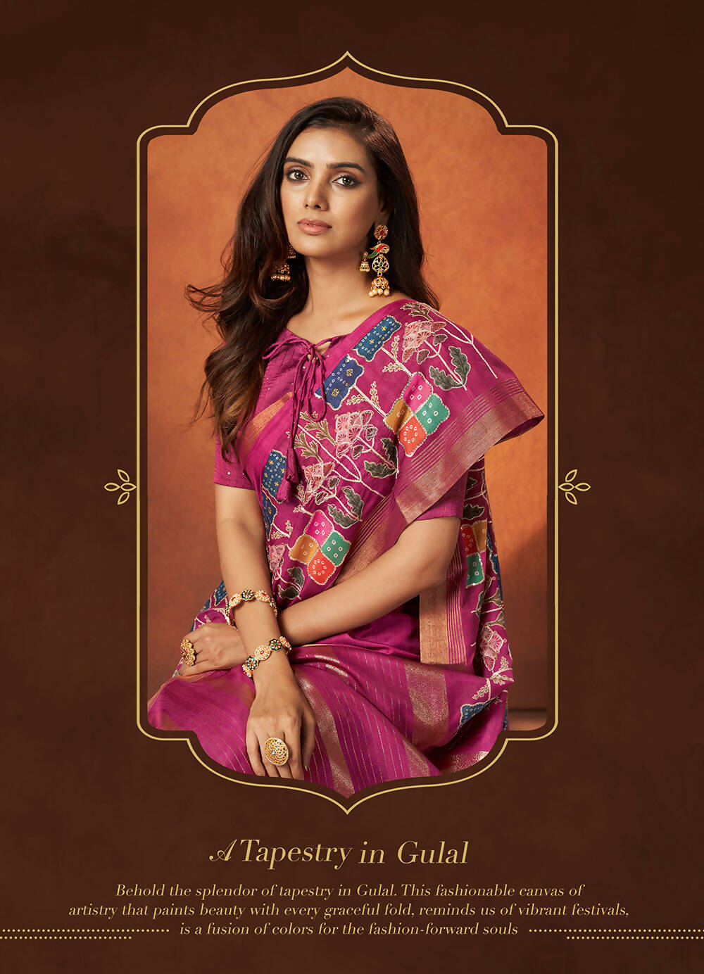 Pink Rangkat and Crepe Silk Abstract Saree With Unstitched Blouse Piece - Mohmanthan Royal Saachi | Grocsy