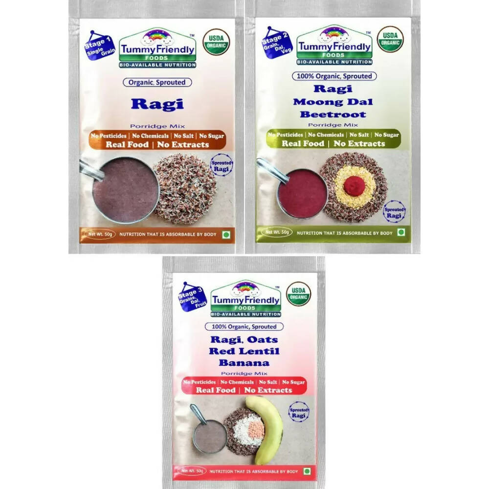TummyFriendly Foods Certified Ragi Porridge Mixes - Stage1, Stage2, Stage3 | Grocsy