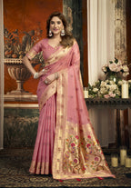 Monjolika Fashion Blush Pink Kota Silk Blend Paithani Saree with Meenakari Floral Bootis | Grocsy