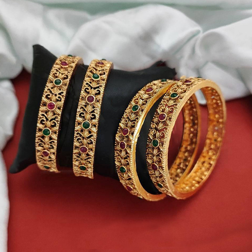 JS Fashion Beautiful Antique Jewellery Design Rajwadi Polish 4 Bangles Set | Grocsy