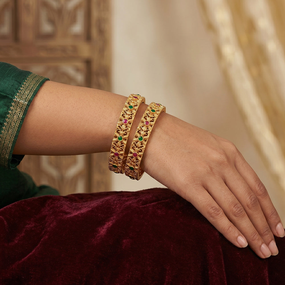 JS Fashion Beautiful Antique Jewellery Design Rajwadi Polish 4 Bangles Set | Grocsy