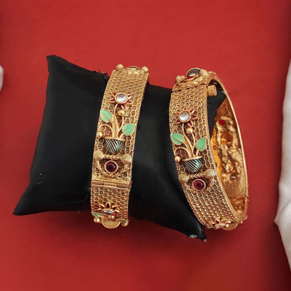 JS Fashion Rajwadi Polish Accessories Women Antique Bangles Set | Grocsy