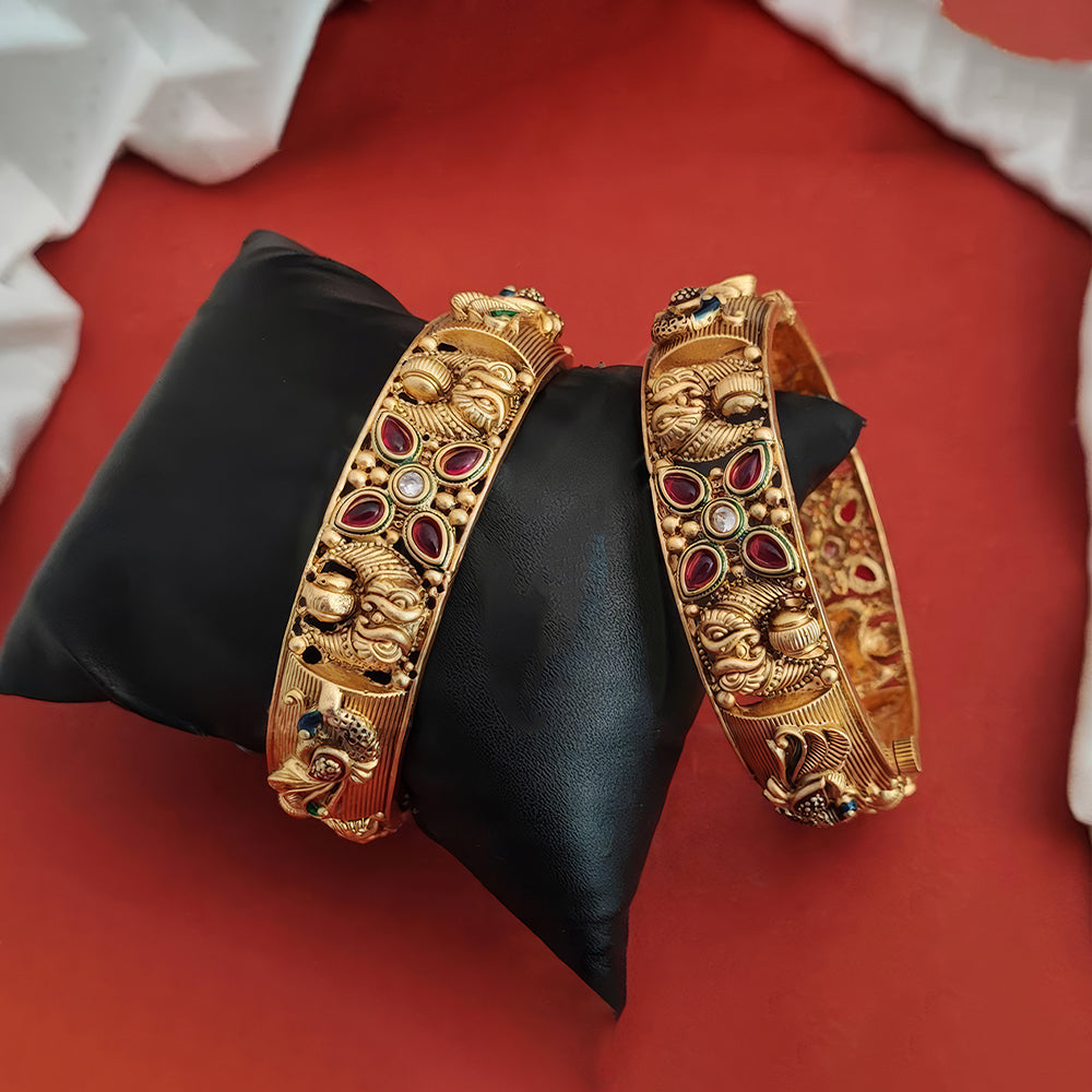 JS Fashion Rajwadi Polish Fancy Style Party Wear Antique Bangles Set Of 2 | Grocsy