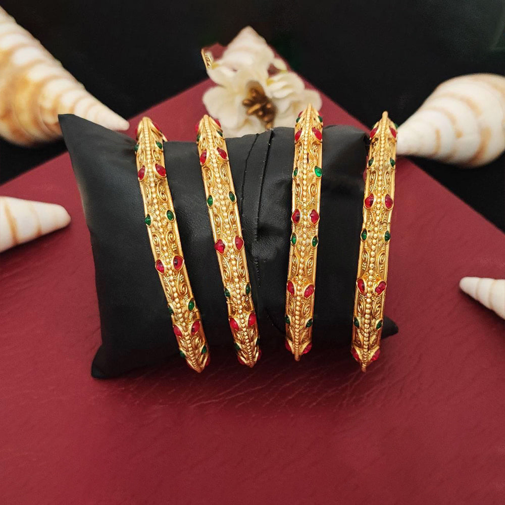JS Fashion Antique Rajwadi Polish Full Stone Party Wear 4 Bangles Set | Grocsy
