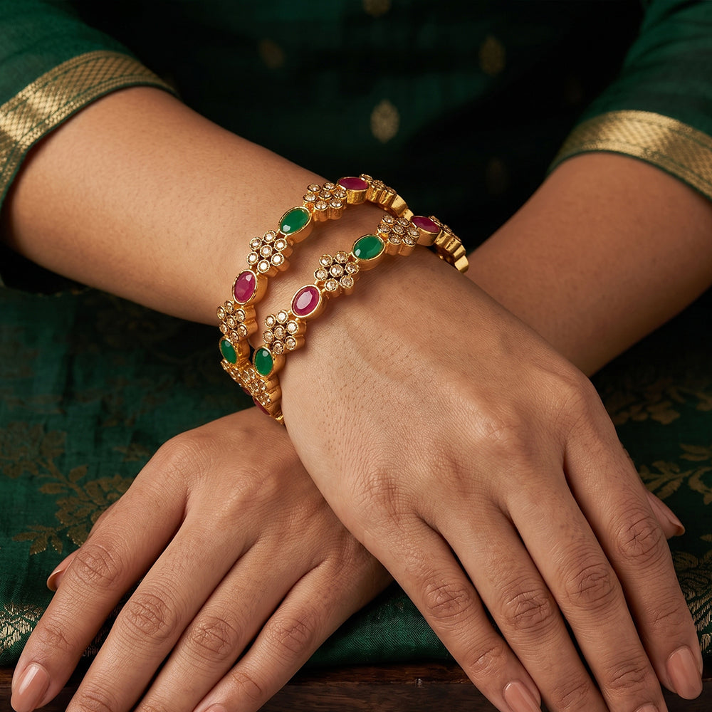 JS Fashion Antique Jewellery Designer High Gold Polish 4 Bangles Set | Grocsy