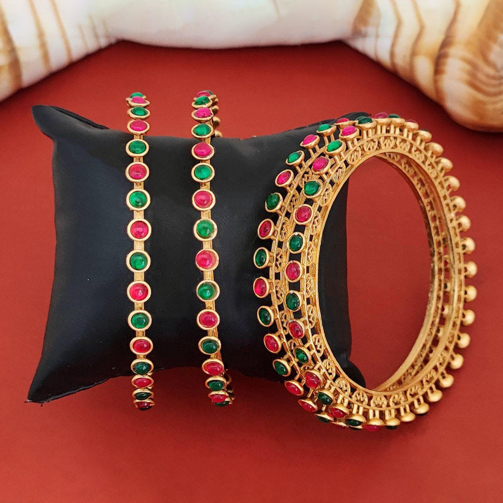 JS Fashion Antique Jewellery Designer High Gold Polish 4 Bangles Set | Grocsy