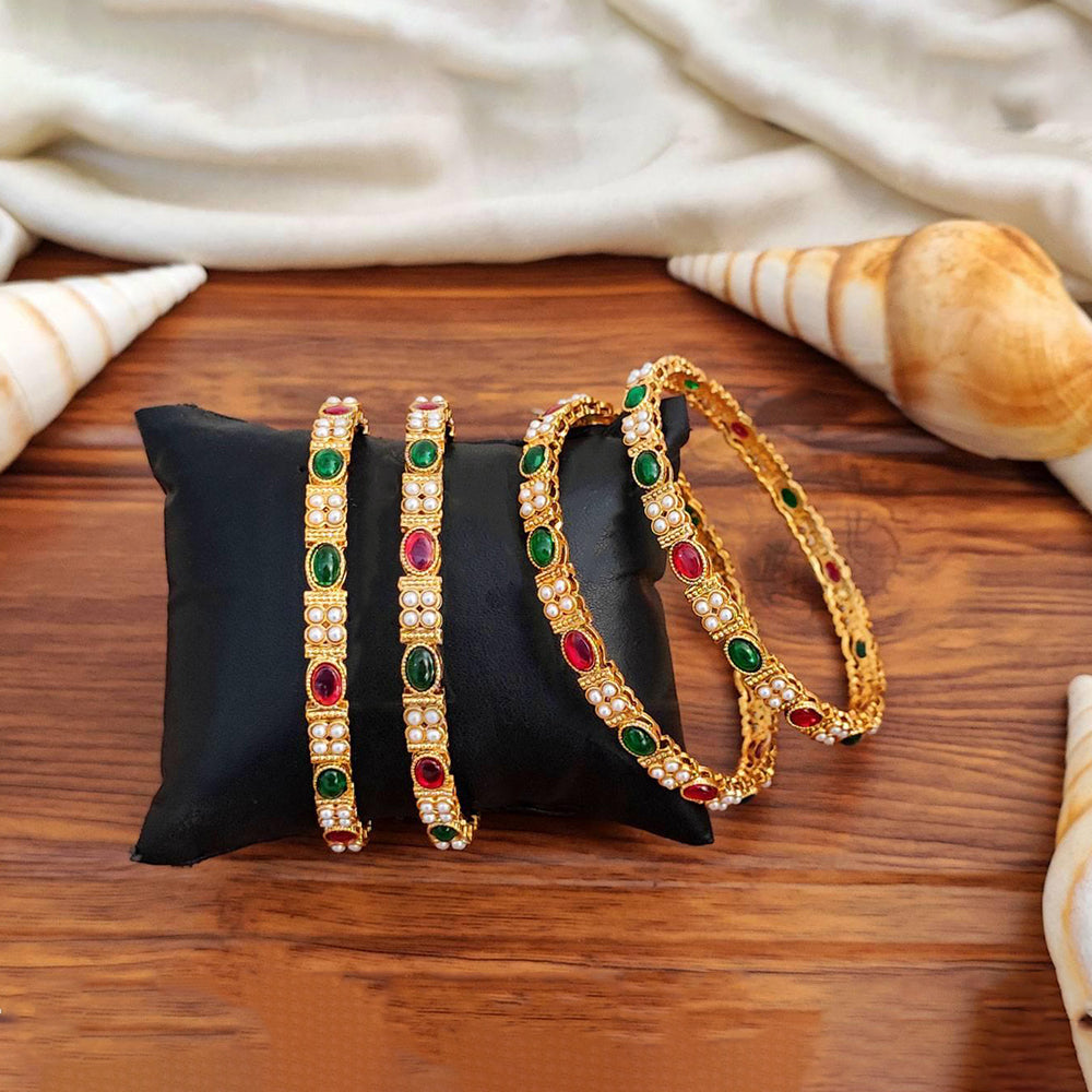 JS Fashion Antique High Gold Polish Design Party Wear 4 Bangles Set | Grocsy