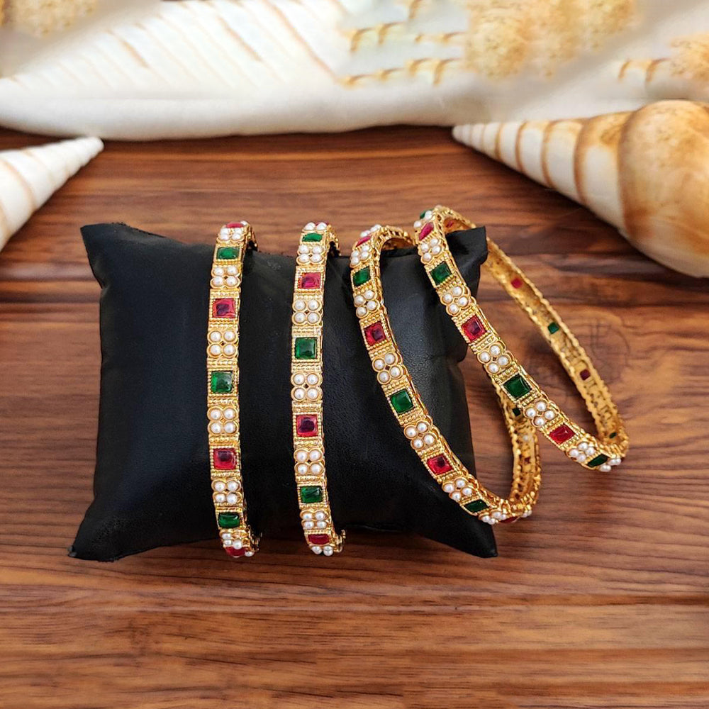 JS Fashion Antique Designer High Gold Polish Fancy 4 Bangles Set | Grocsy