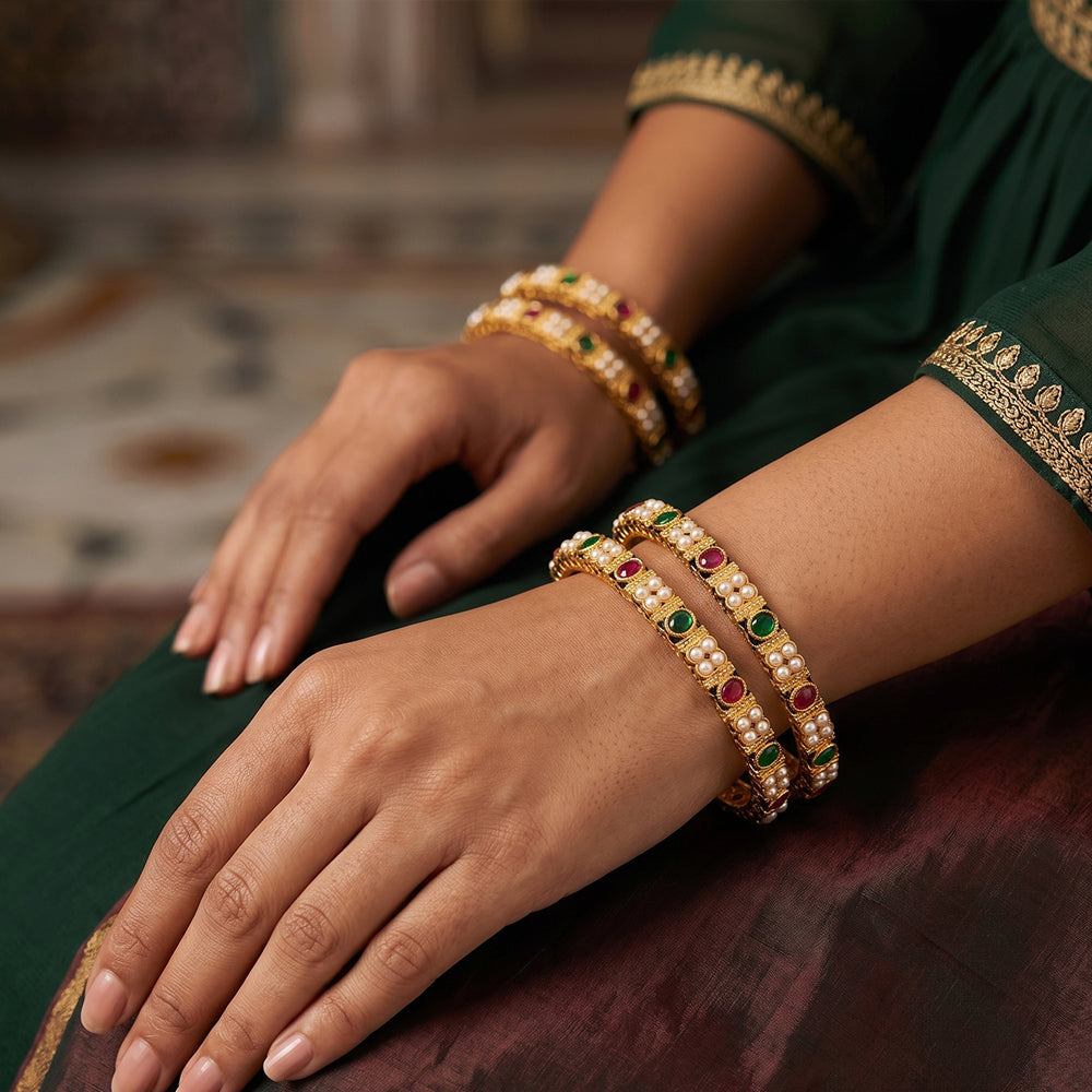 JS Fashion Beautiful High Gold Full Stone 4 Bangles Set | Grocsy