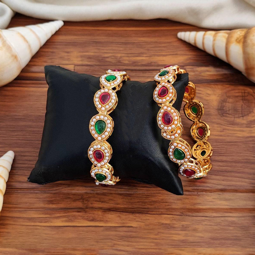 JS Fashion Full Stone High Gold Polish Fancy Style 2 Bangles Set | Grocsy