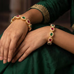 JS Fashion Full Stone High Gold Polish Fancy Style 2 Bangles Set | Grocsy