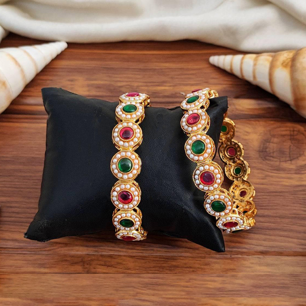 JS Fashion Antique Full Stone High Gold Polish Fancy Style 2 Bangles Set | Grocsy