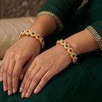 JS Fashion Antique Full Stone High Gold Polish Fancy Style 2 Bangles Set | Grocsy