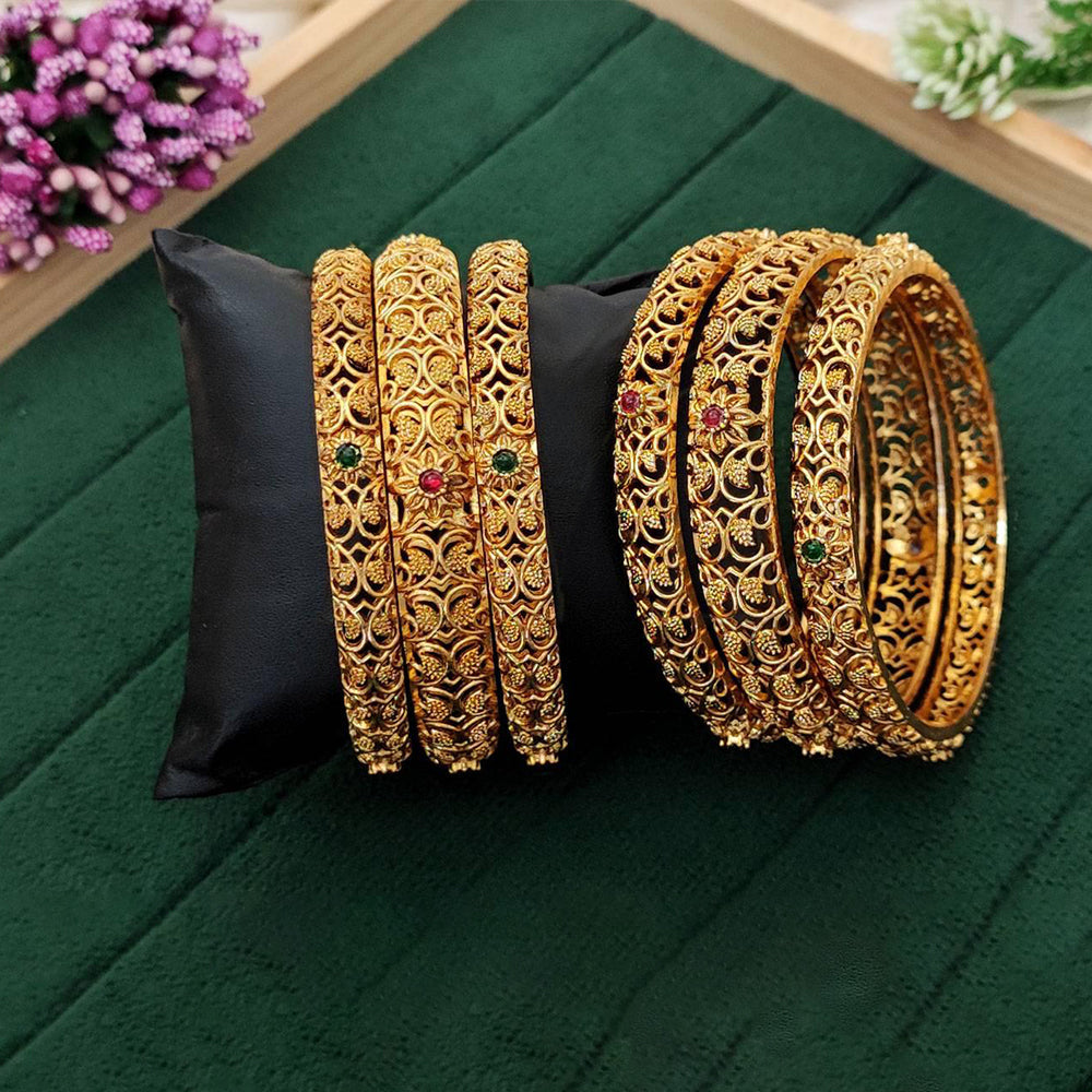 JS Fashion Beautiful High Gold Polish Fancy 6 Bangles Set | Grocsy