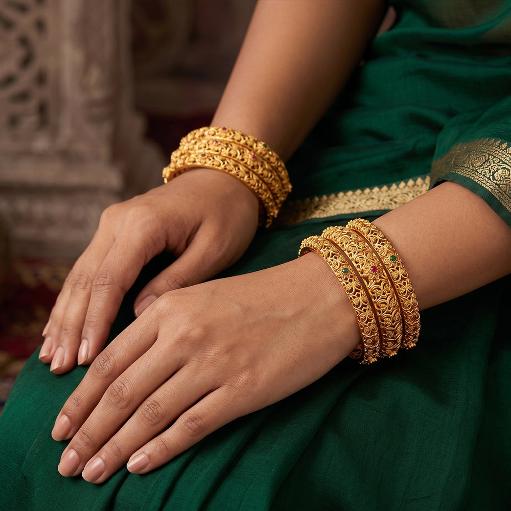 JS Fashion Beautiful High Gold Polish Fancy 6 Bangles Set | Grocsy