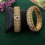 JS Fashion Designer High Gold Polish Full Stone Fancy Style 2 Bangles Set | Grocsy