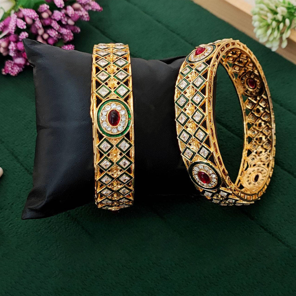 JS Fashion Designer High Gold Polish Full Stone Fancy Style 2 Bangles Set | Grocsy
