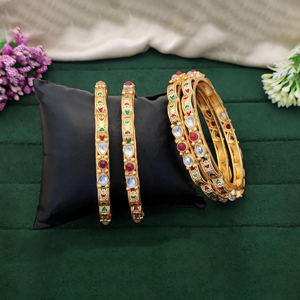 JS Fashion Antique Rajwadi Polish Full Stone Party Wear 4 Bangles Set | Grocsy