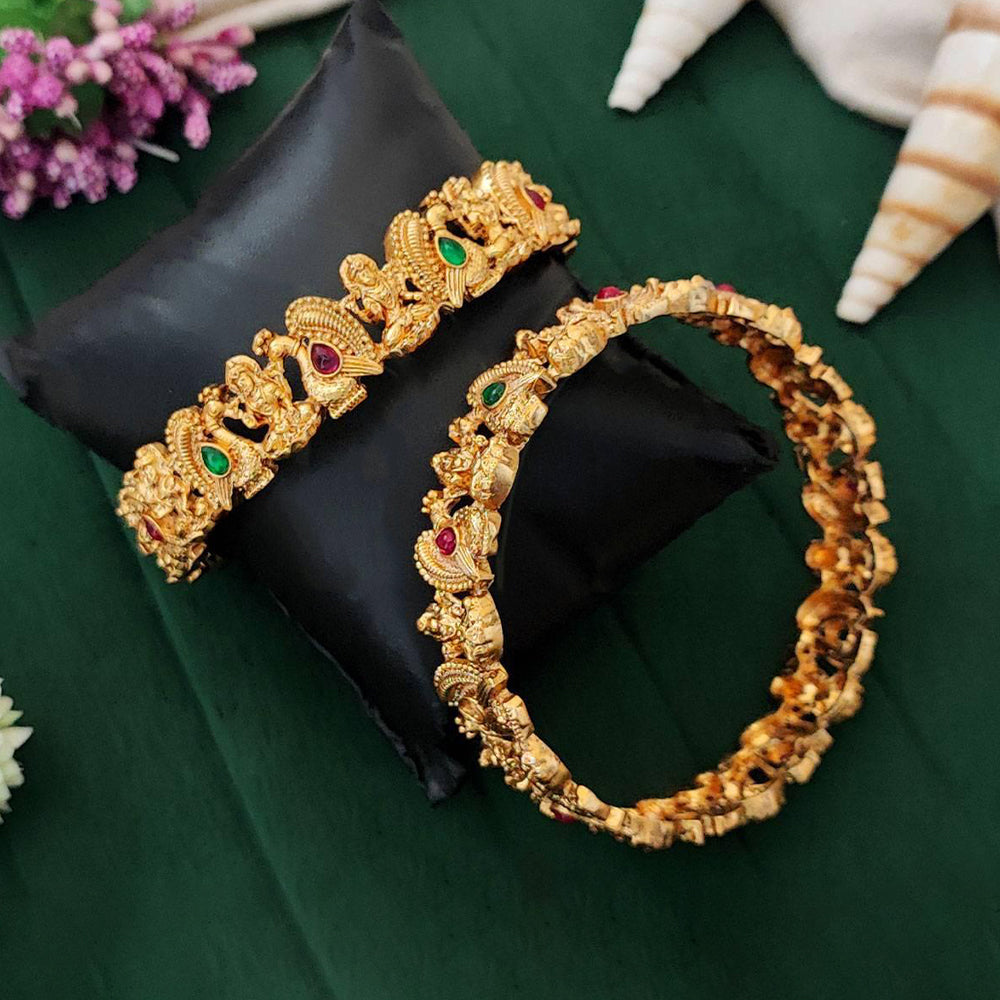 JS Fashion Temple God Laxmi And Peacock Design High Gold Polish Full Stone 2 Bangles Set | Grocsy