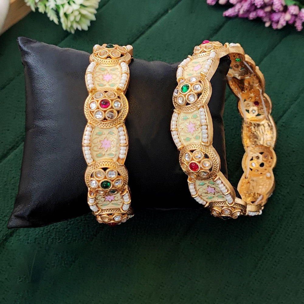 JS Fashion Beautiful Design High Gold Polish Party Wear 2 Bangles Set | Grocsy