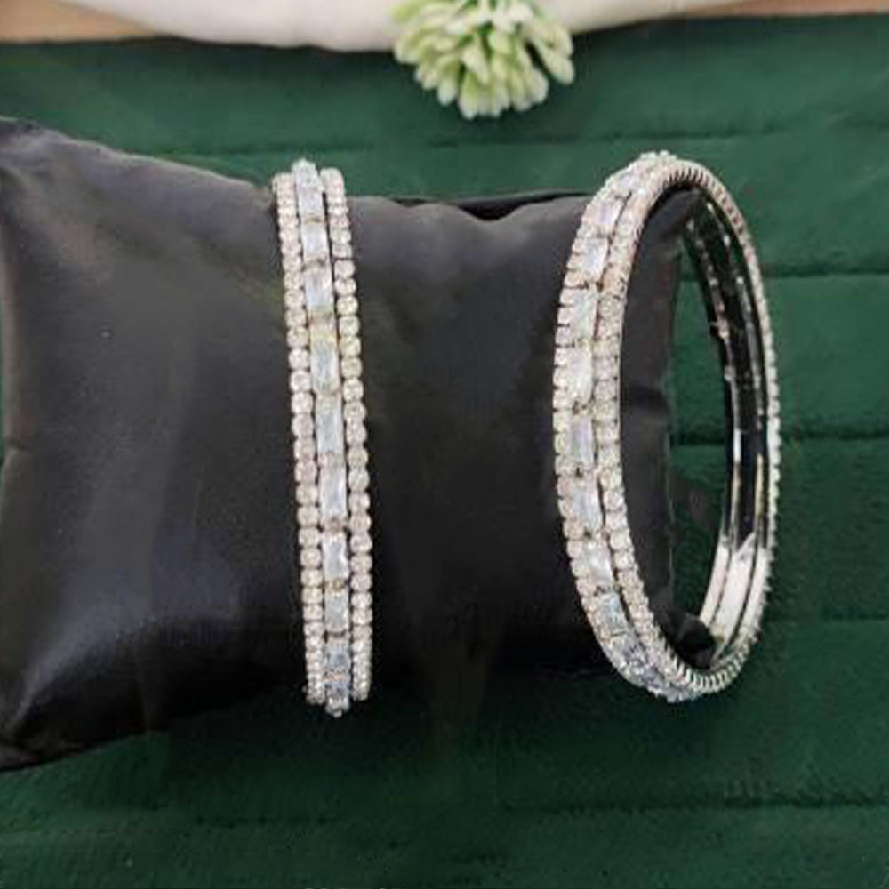 JS Fashion Designer White Rodium American Diamond 2 Bangles Set | Grocsy