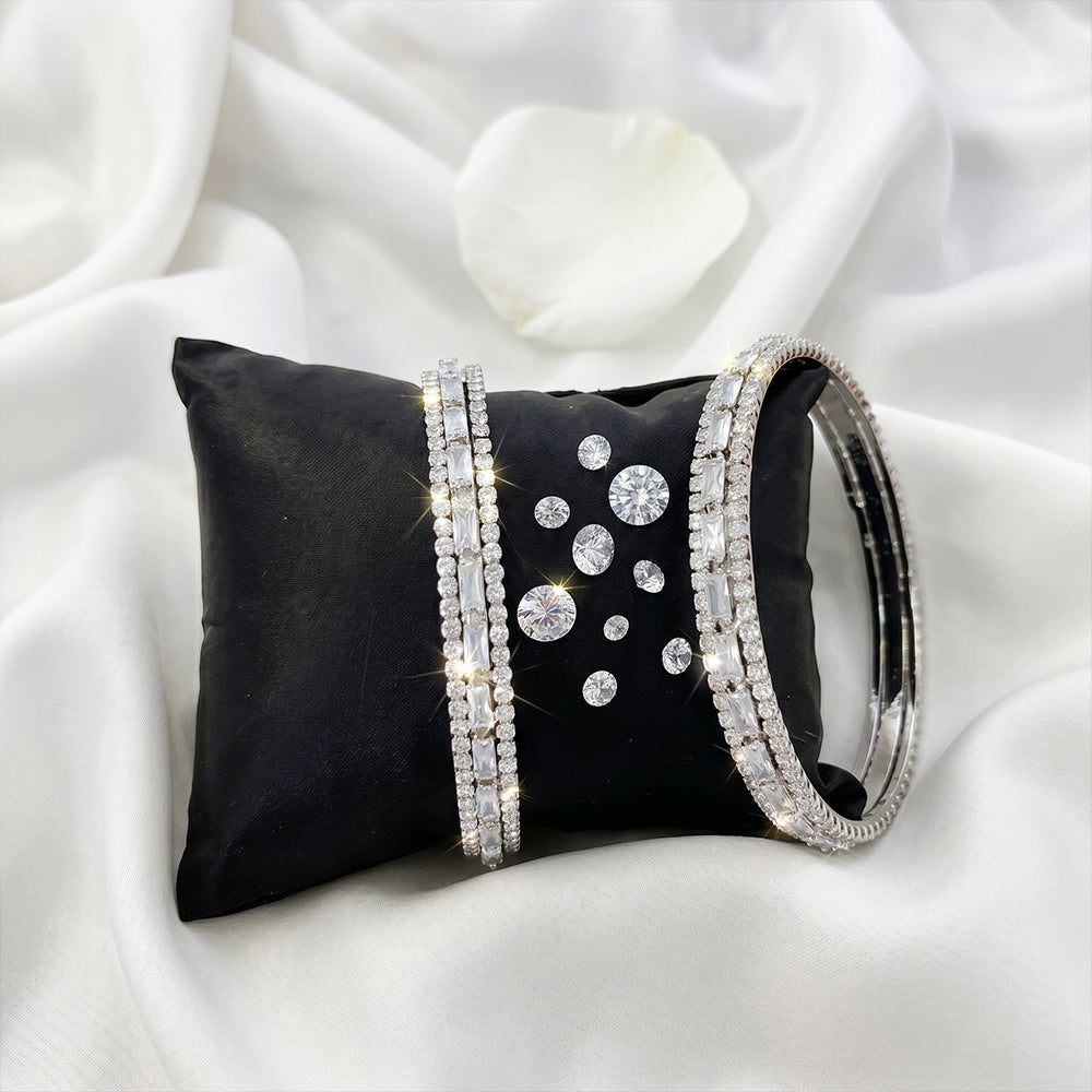 JS Fashion Designer White Rodium American Diamond 2 Bangles Set | Grocsy