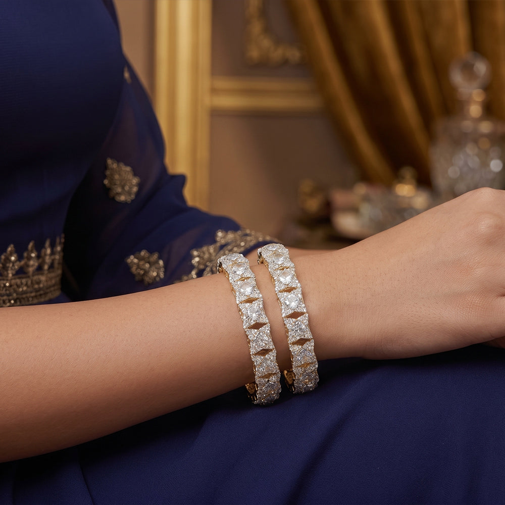 JS Fashion American Diamond Square Cluster Designer 2 Bangles Set | Grocsy