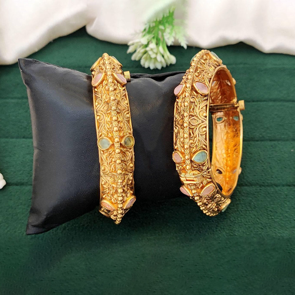 JS Fashion Designer Rajawdi Polish Full Stone 2 Bangles Set | Grocsy