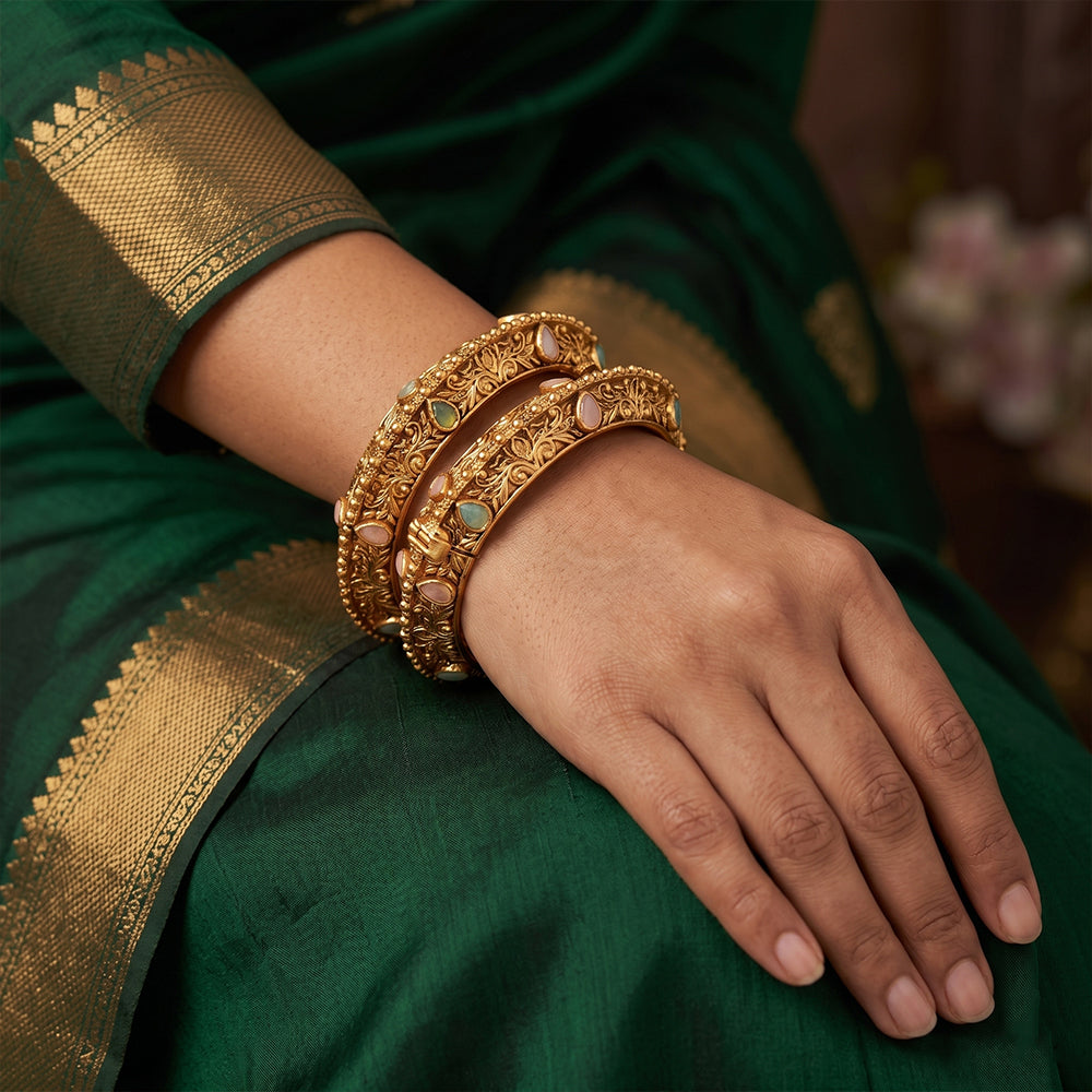 JS Fashion Designer Rajawdi Polish Full Stone 2 Bangles Set | Grocsy