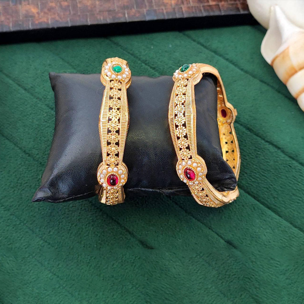 JS Fashion Traditional Stone Studded Temple Style Bangles | Grocsy