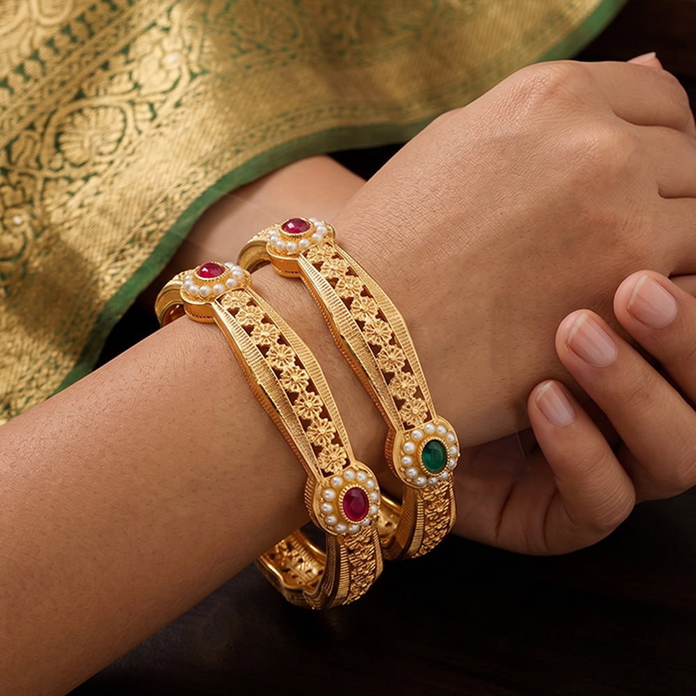 JS Fashion Traditional Stone Studded Temple Style Bangles | Grocsy