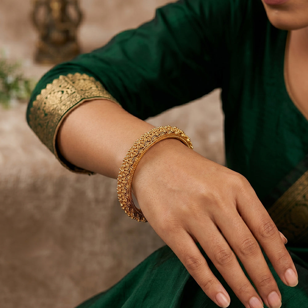 JS Fashion Traditional Stone Studded Antique Bangle Set | Grocsy