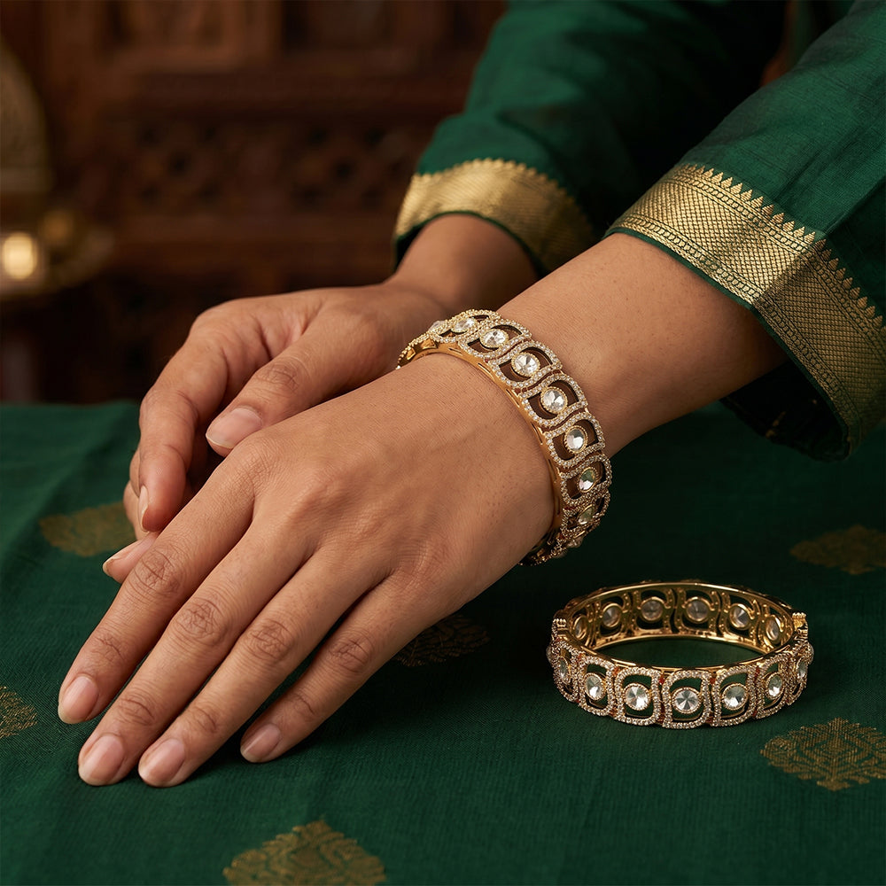 JS Fashion American Diamond Gold Finish Designer Bangles For Women | Grocsy