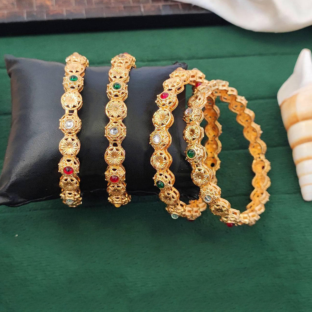 JS Fashion Designer High Gold Bangles With Floral Carving Design | Grocsy