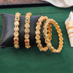 JS Fashion Designer High Gold Bangles With Floral Carving Design | Grocsy