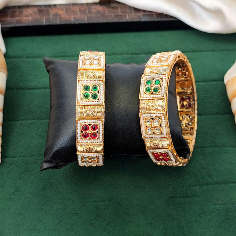 JS Fashion Antique High Gold Bangles With Square Stone Design | Grocsy