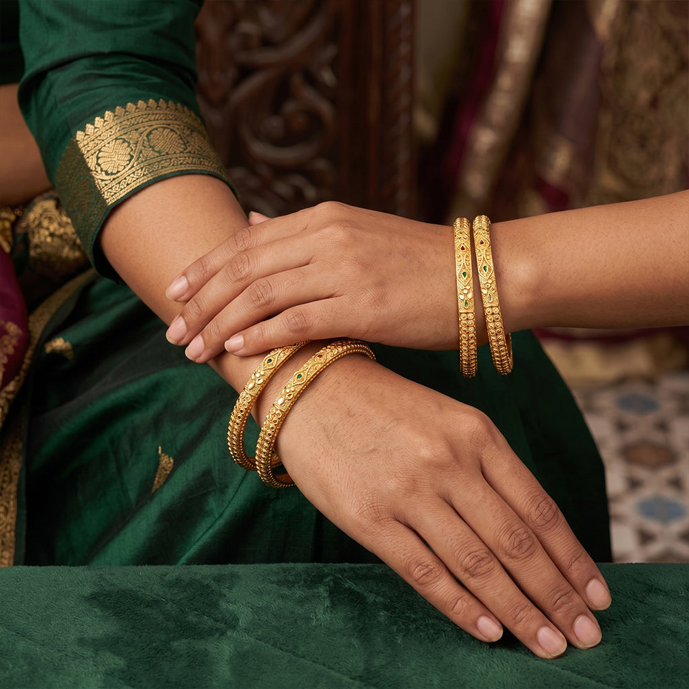 JS Fashion Antique Designer Gold Bangles Set For Women | Grocsy
