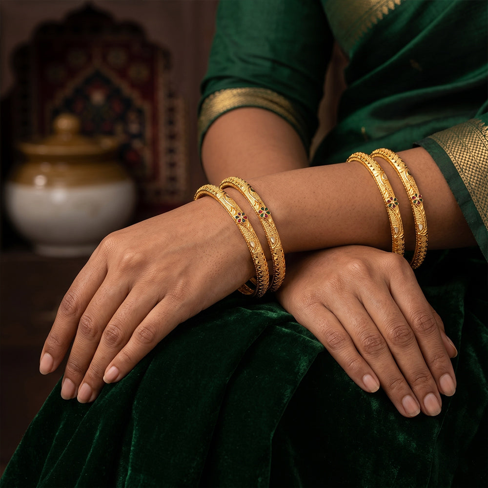 JS Fashion Antique Floral Design Bangles Set For Women | Grocsy