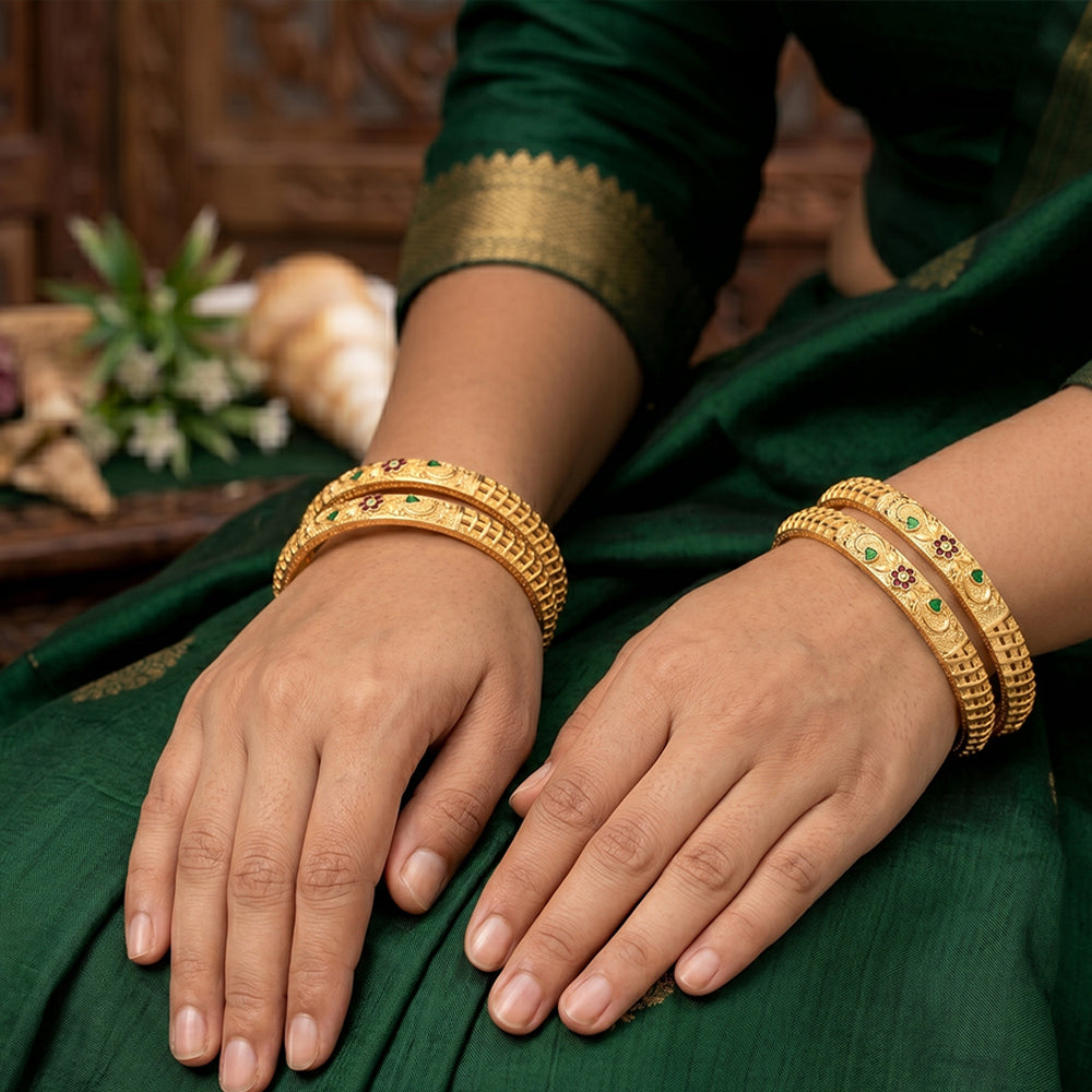 JS Fashion Designer Antique Finish Bangles Set For Women | Grocsy