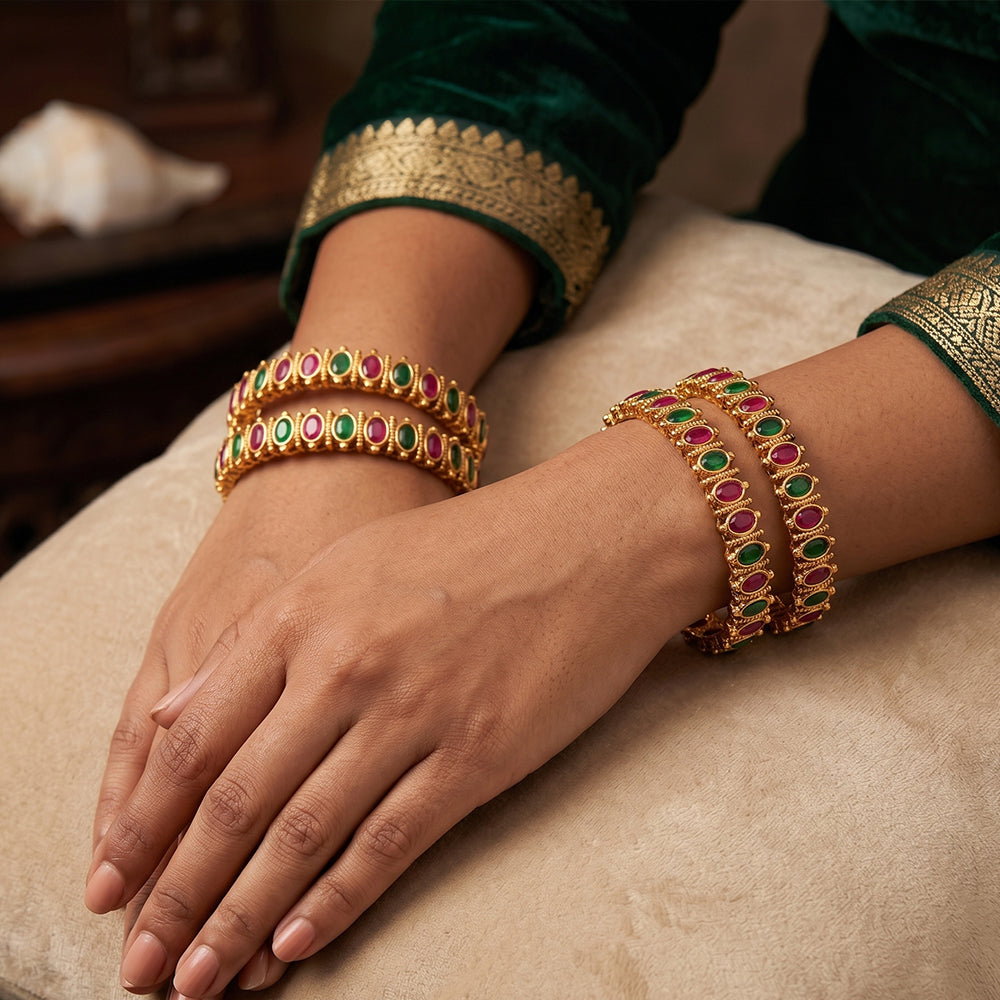 JS Fashion Ethnic High Gold Kemp Bangles Set For Festive Wear | Grocsy